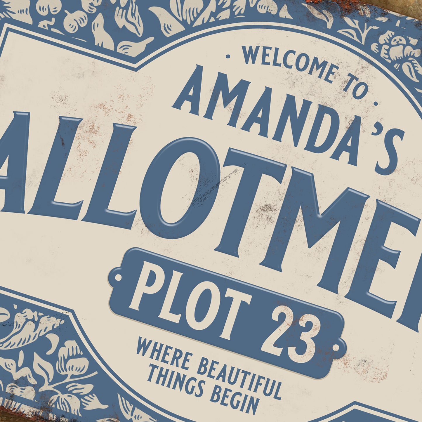 Personalised Allotment Sign Garden Vegetable Patch Metal Door Wall Sign Vintage 200x305mm - Blue