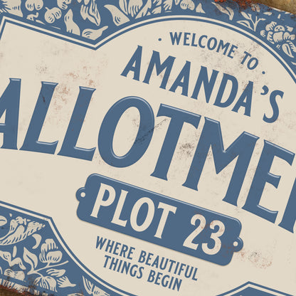 Personalised Allotment Sign Garden Vegetable Patch Metal Door Wall Sign Vintage 200x305mm - Blue