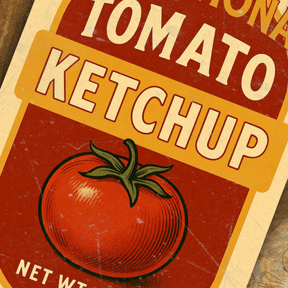 Tomato Ketchup Vintage Metal Wall Sign - Retro Traditional Wall Art - 200x305mm