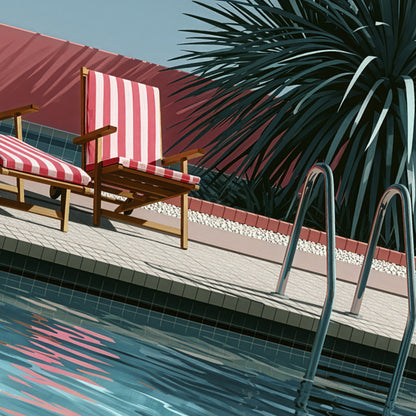 Retro Poolside Wall Art Print, Mid Century Swimming Pool Poster, Palm Tree Art, Summer Holiday Decor, Colourful Pool Print A4 A3 A2 A1 DH02