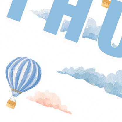 Personalised Hot Air Balloon Name Print – Watercolour Nursery Wall Art