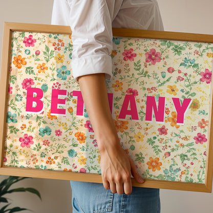 Personalised Floral Name Print – Colourful Nursery & Children’s Wall Art