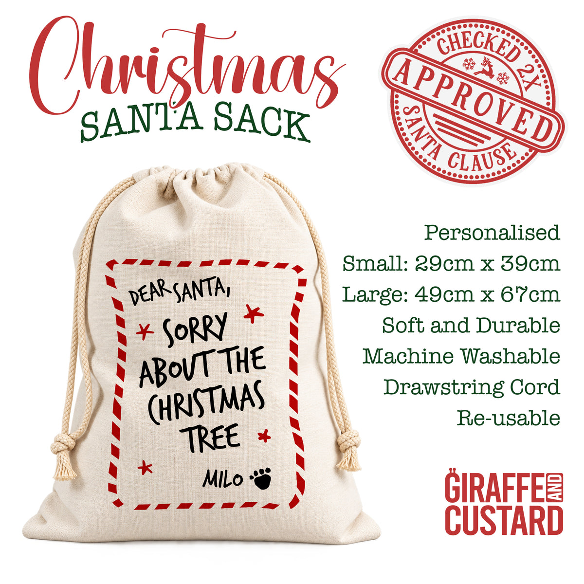 Personalised Dog Christmas Santa Sack – Sorry About the Tree