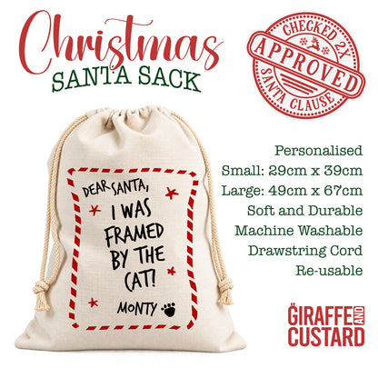 Personalised Dog Christmas Santa Sack – I Was Framed by the Cat