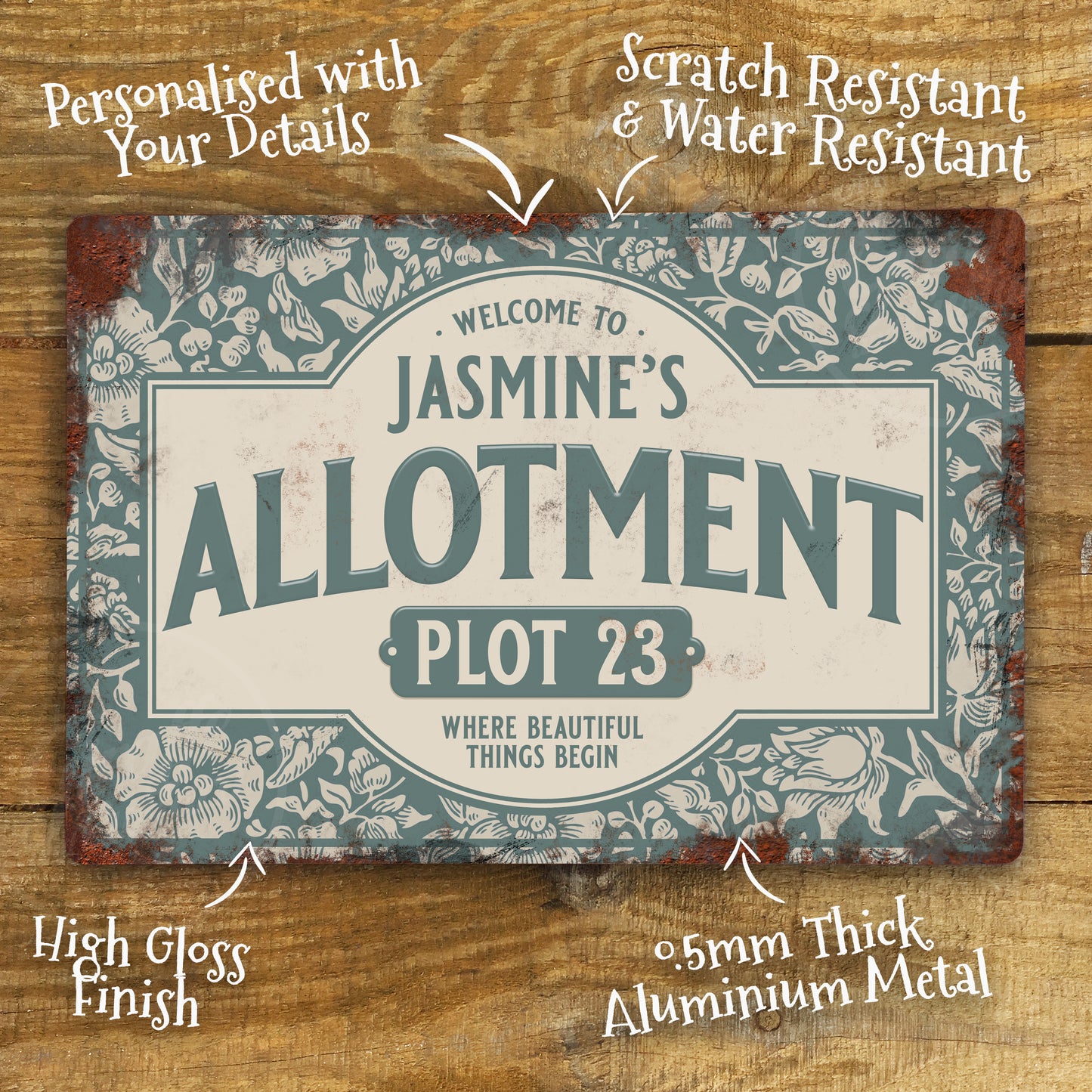 Personalised Allotment Sign Garden Vegetable Patch Metal Door Wall Sign Vintage 200x305mm - Green