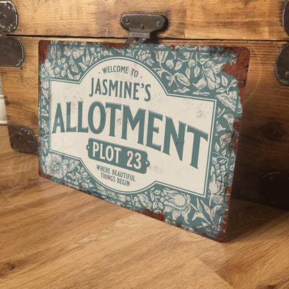 Personalised Allotment Sign Garden Vegetable Patch Metal Door Wall Sign Vintage 200x305mm - Green