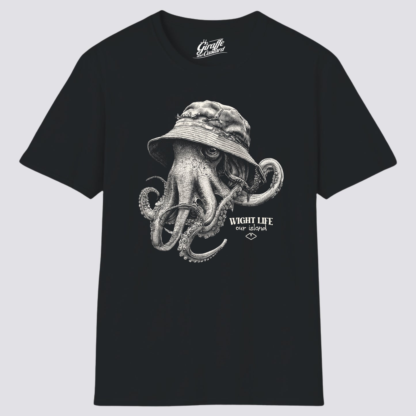 Wight Life T-Shirt - Bucket Hat Octopus FRONT GRAPHIC - Unisex Isle of Wight Tee