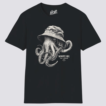 Wight Life T-Shirt - Bucket Hat Octopus FRONT GRAPHIC - Unisex Isle of Wight Tee