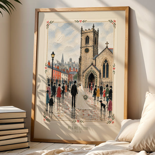 Personalised Church Wedding Print – Custom Wedding Day Wall Art