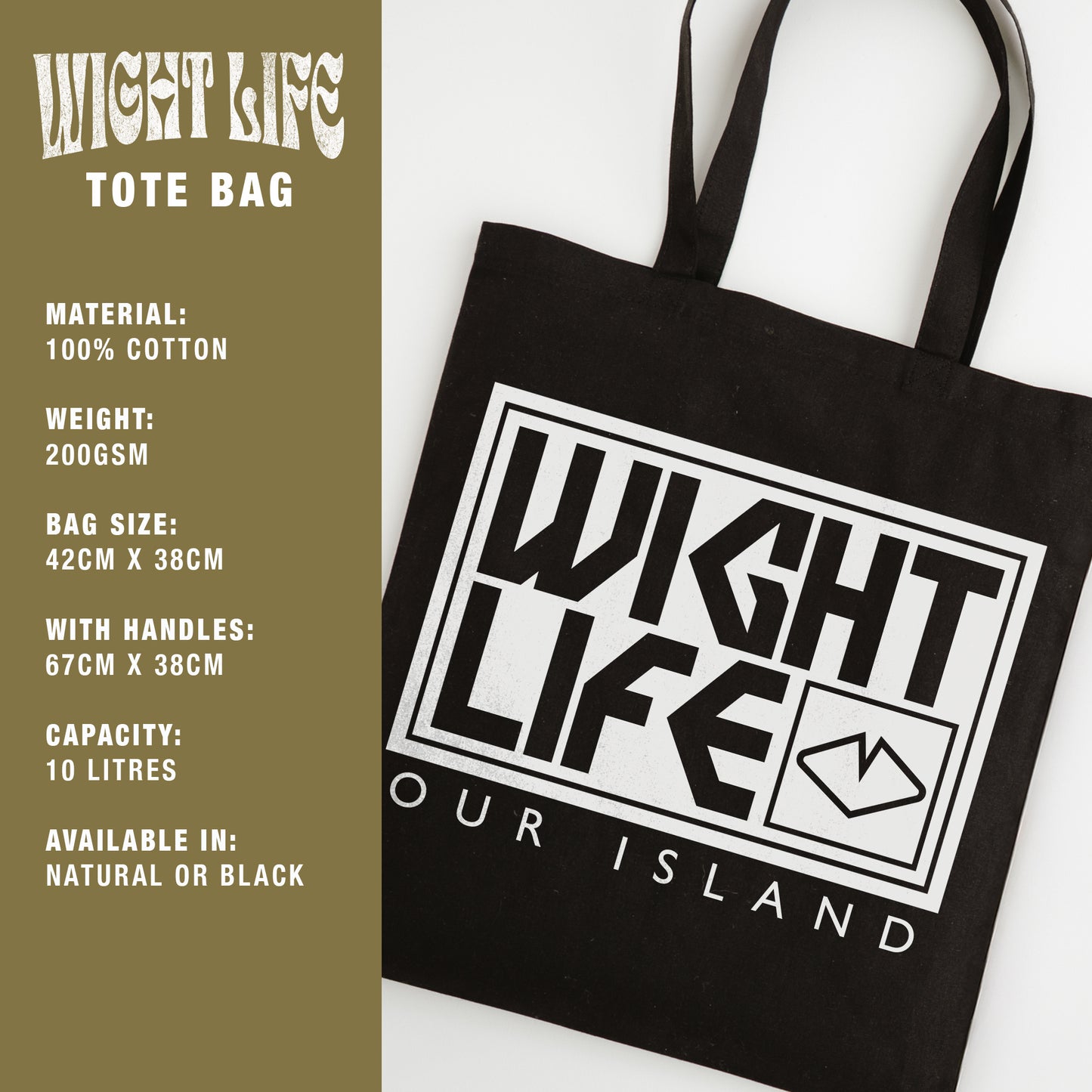Wight Life Tote Bag - Black or Natural Isle of Wight Shopping Bag - Block Surf