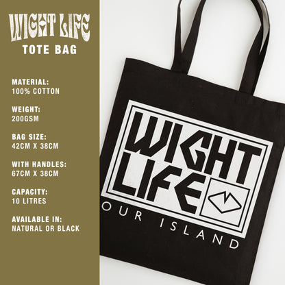 Wight Life Tote Bag - Black or Natural Isle of Wight Shopping Bag - Block Surf