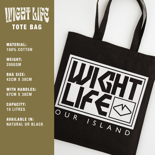 Wight Life Tote Bag - Black or Natural Isle of Wight Shopping Bag - Block Surf