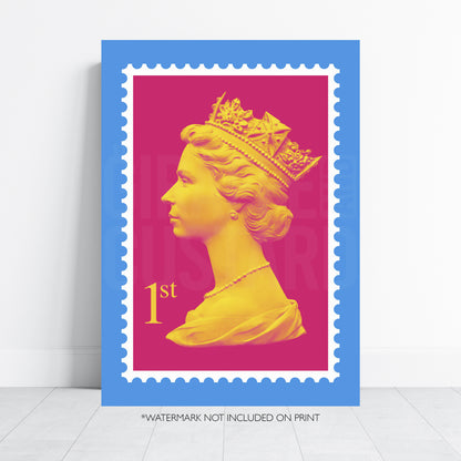 Queen Stamp Pop Art Print – Colourful Modern Wall Art Poster