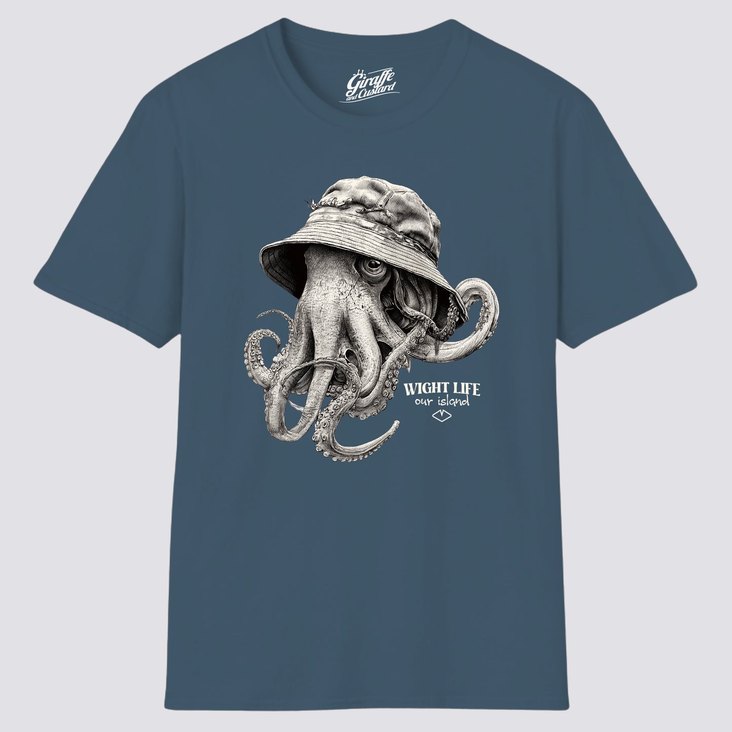 Wight Life T-Shirt - Bucket Hat Octopus FRONT GRAPHIC - Unisex Isle of Wight Tee