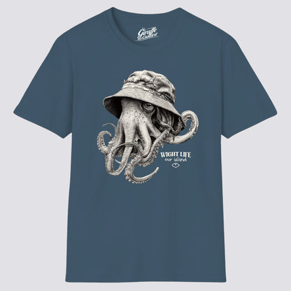 Wight Life T-Shirt - Bucket Hat Octopus FRONT GRAPHIC - Unisex Isle of Wight Tee