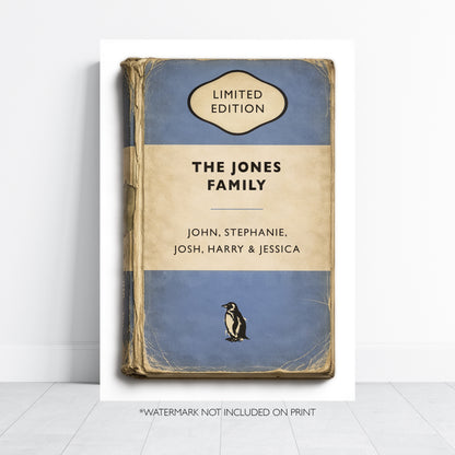 Personalised Family Vintage Paperback Book Cover Style Print - Add your Surname and names