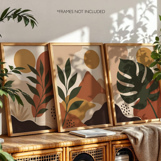 Set of 3 Abstract Botanical Prints Mid Century Modern Wall Art Boho Neutral Gallery Set Minimalist Leaf Posters A4 A3 A2 A1