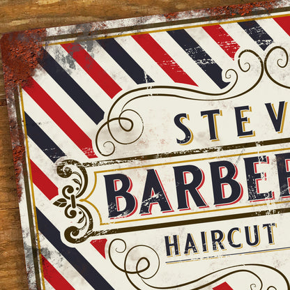 Vintage Retro Barber Shop Metal Sign - Personalised Gift close 1