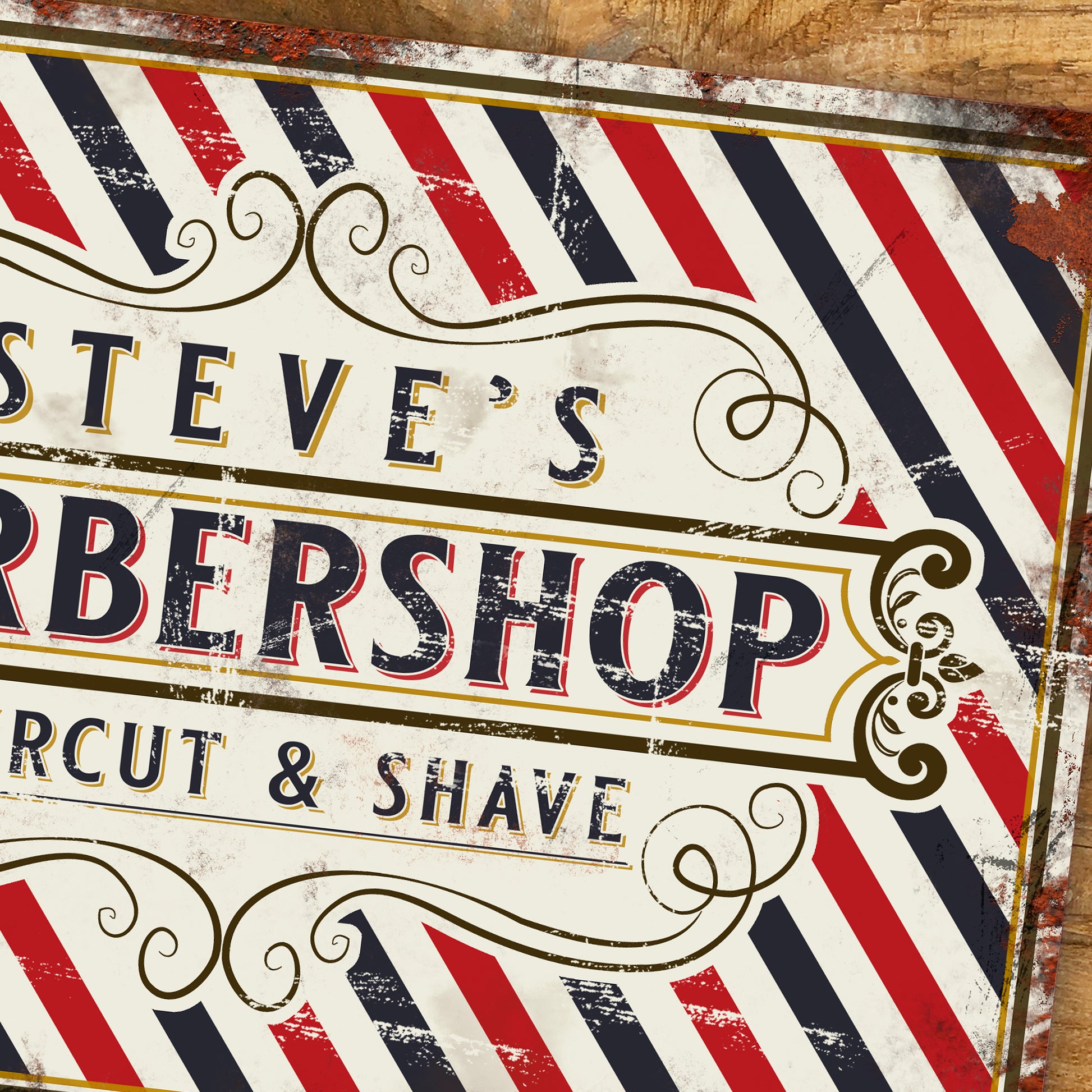 Vintage Retro Barber Shop Metal Sign - Personalised Gift close 2