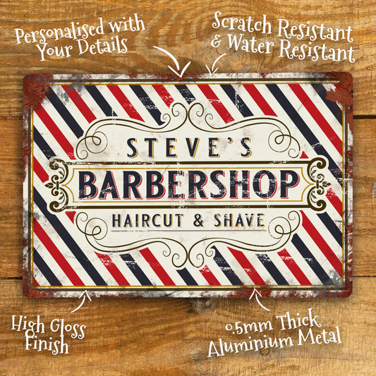 Vintage Retro Barber Shop Metal Sign - Personalised Gift details