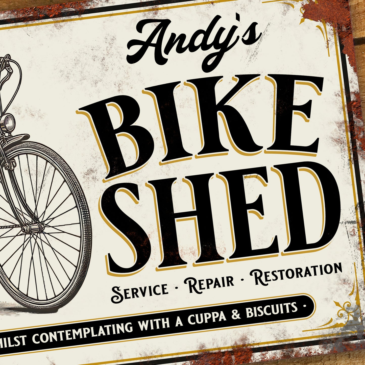 Personalised Vintage Bike Shed Sign Custom Bicycle Workshop Metal Sign 200mm x 305mm