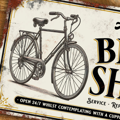 Personalised Vintage Bike Shed Sign Custom Bicycle Workshop Metal Sign 200mm x 305mm