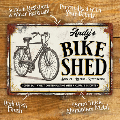 Personalised Vintage Bike Shed Sign Custom Bicycle Workshop Metal Sign 200mm x 305mm