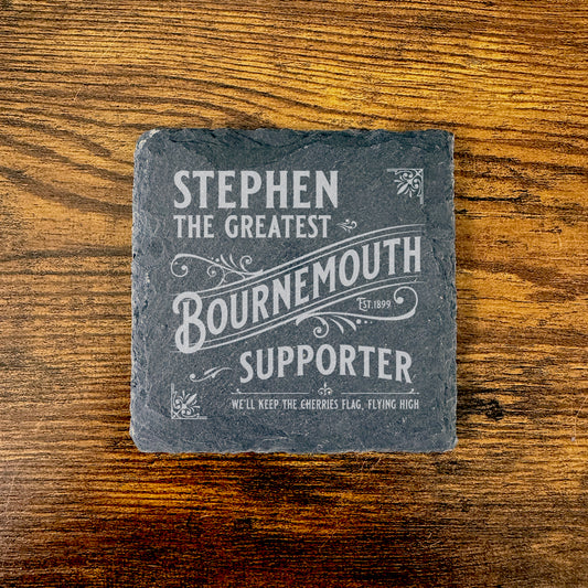 Personalised Bournemouth Football Team Engraved Slate Coaster Home Decor Gift FC02