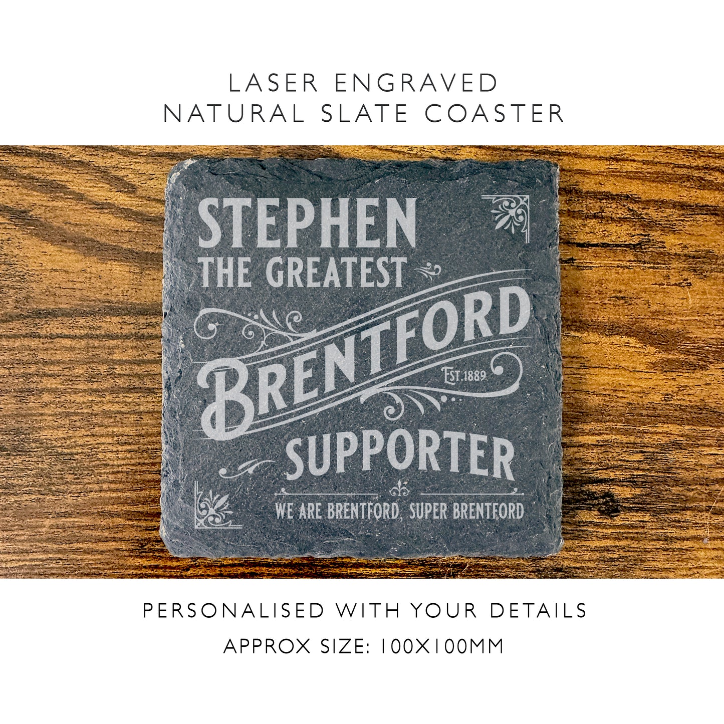 Personalised Brentford Football Team Engraved Slate Coaster Home Decor Gift FC03