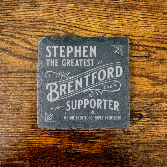 Personalised Brentford Football Team Engraved Slate Coaster Home Decor Gift FC03