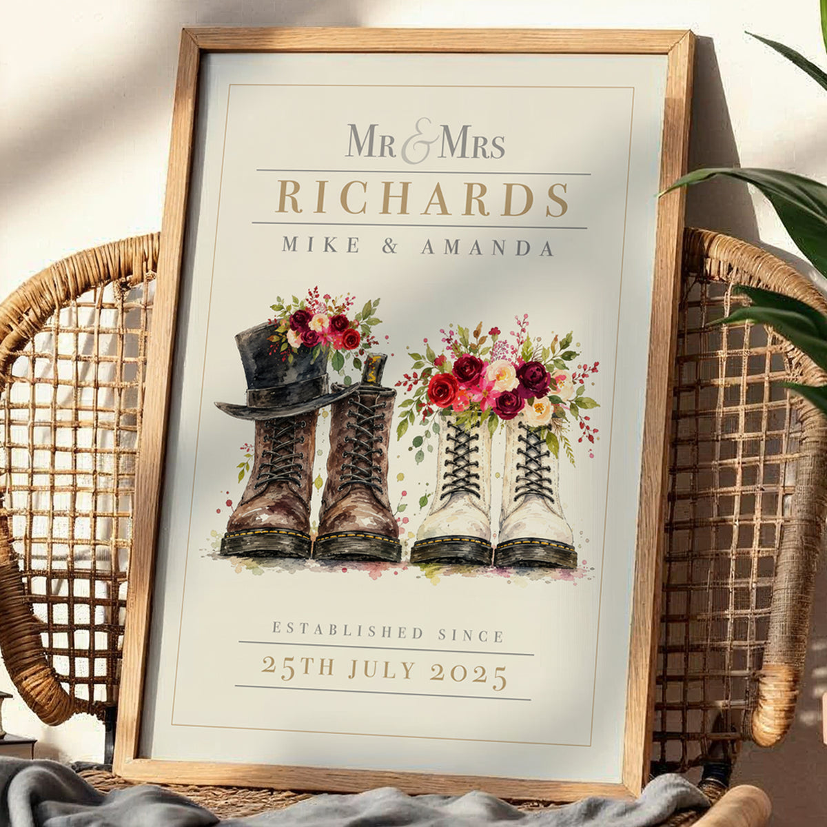 Personalised Alternative Wedding Boots Print – Floral Wedding & Anniversary Wall Art