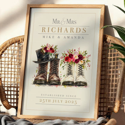 Personalised Alternative Wedding Boots Print – Floral Wedding & Anniversary Wall Art