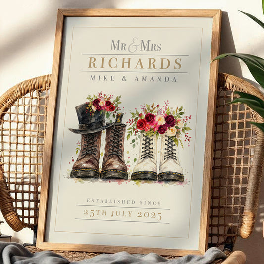 Personalised Alternative Wedding Boots Print – Floral Wedding & Anniversary Wall Art