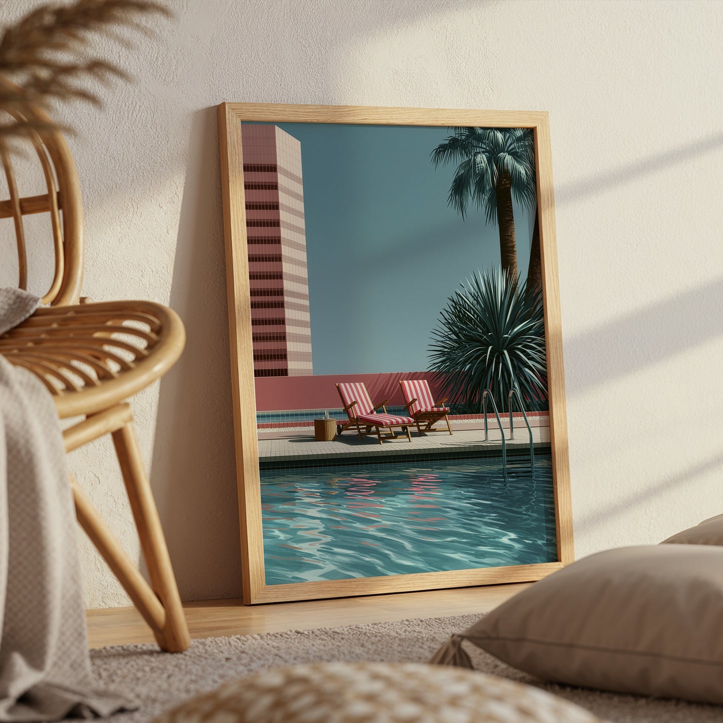 Retro Poolside Wall Art Print, Mid Century Swimming Pool Poster, Palm Tree Art, Summer Holiday Decor, Colourful Pool Print A4 A3 A2 A1 DH02