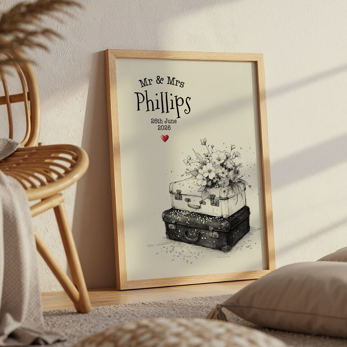 Personalised Wedding Print – Vintage Suitcase Couple Wedding Gift