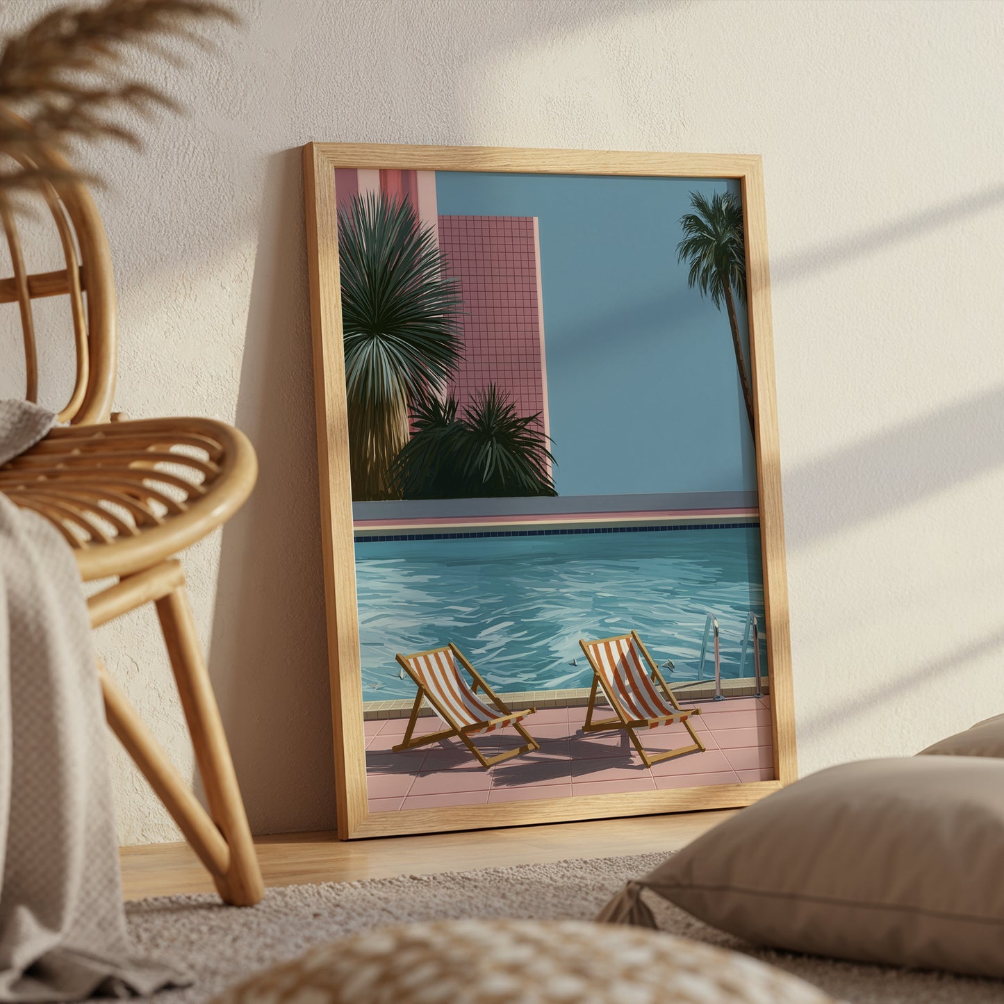 Retro Poolside Wall Art Print, Swimming Pool Poster, Palm Tree Art, Mid Century Summer Decor, Colourful Holiday Print A4 A3 A2 A DH01