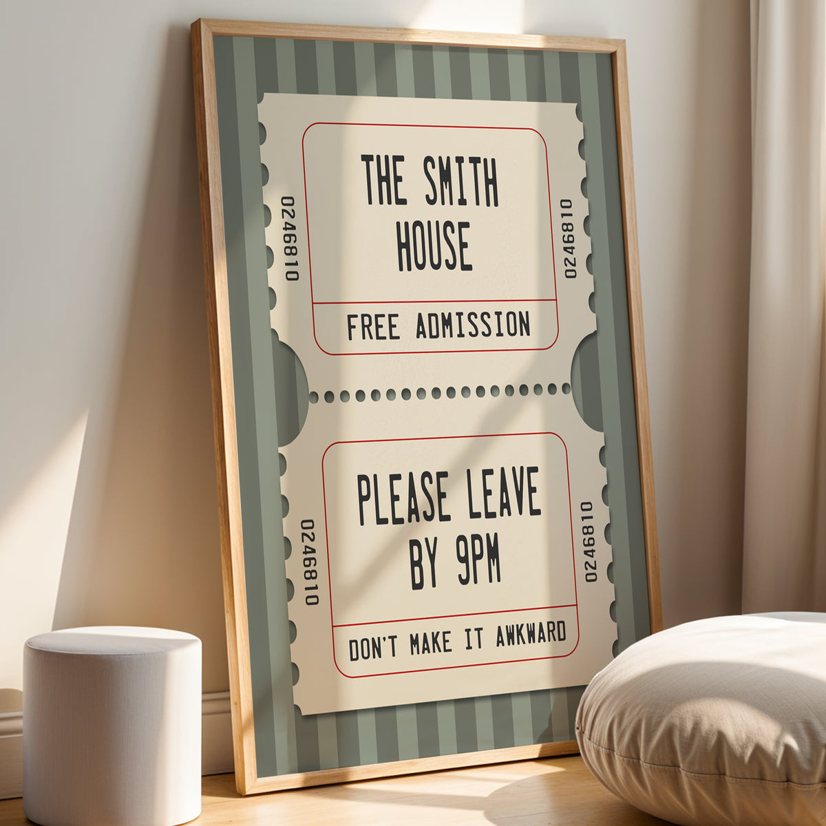 Personalised Funny House Print – Vintage Cinema Ticket Welcome Wall Art