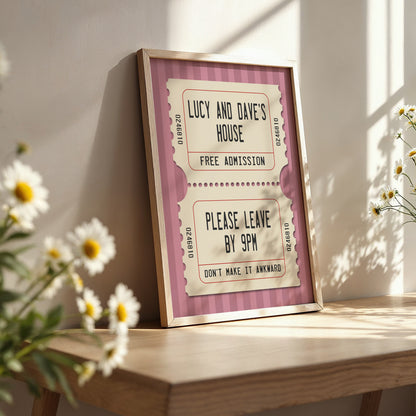Personalised Funny House Print – Vintage Cinema Ticket Welcome Wall Art