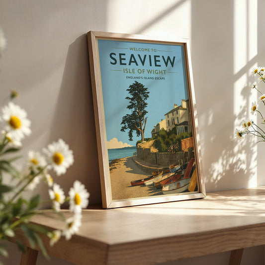 Seaview Isle of Wight Print Vintage Travel Poster Coastal Wall Art UK Seaside Decor Beach Illustration Retro Tourism A4 A3 A2 A1 Unframed