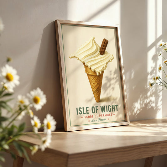 Isle of Wight Ice Cream Poster Retro Travel Print Vintage Food Art Coastal Kitchen Wall Decor British Seaside Illustration