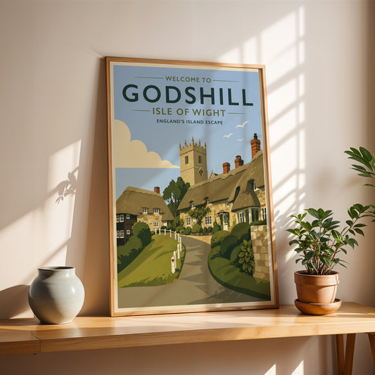 Godshill Isle of Wight Print Vintage Travel Poster English Village Wall Art UK Landscape Cottage Decor Retro Tourism A4 A3 A2 A1