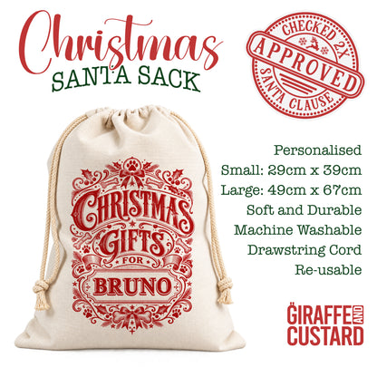 Personalised Dog Christmas Santa Sack – Vintage Christmas Gifts Design