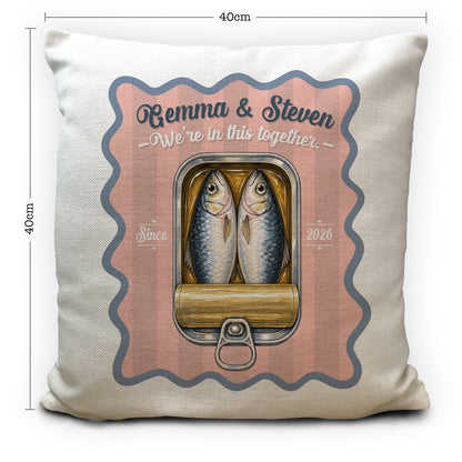 Personalised Sardine Cushion Cover, Couples Anniversary Gift, Custom Names & Year Pillow, Funny Fish Gift, Wedding Gift for Couple
