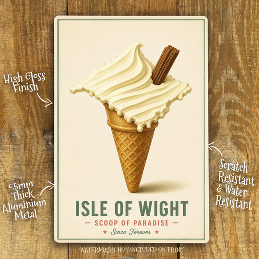 Isle of Wight Ice Cream Metal Sign – Vintage Style Dessert Wall Art, Retro Cone Print, Kitchen Cafe Decor Aluminium Sign