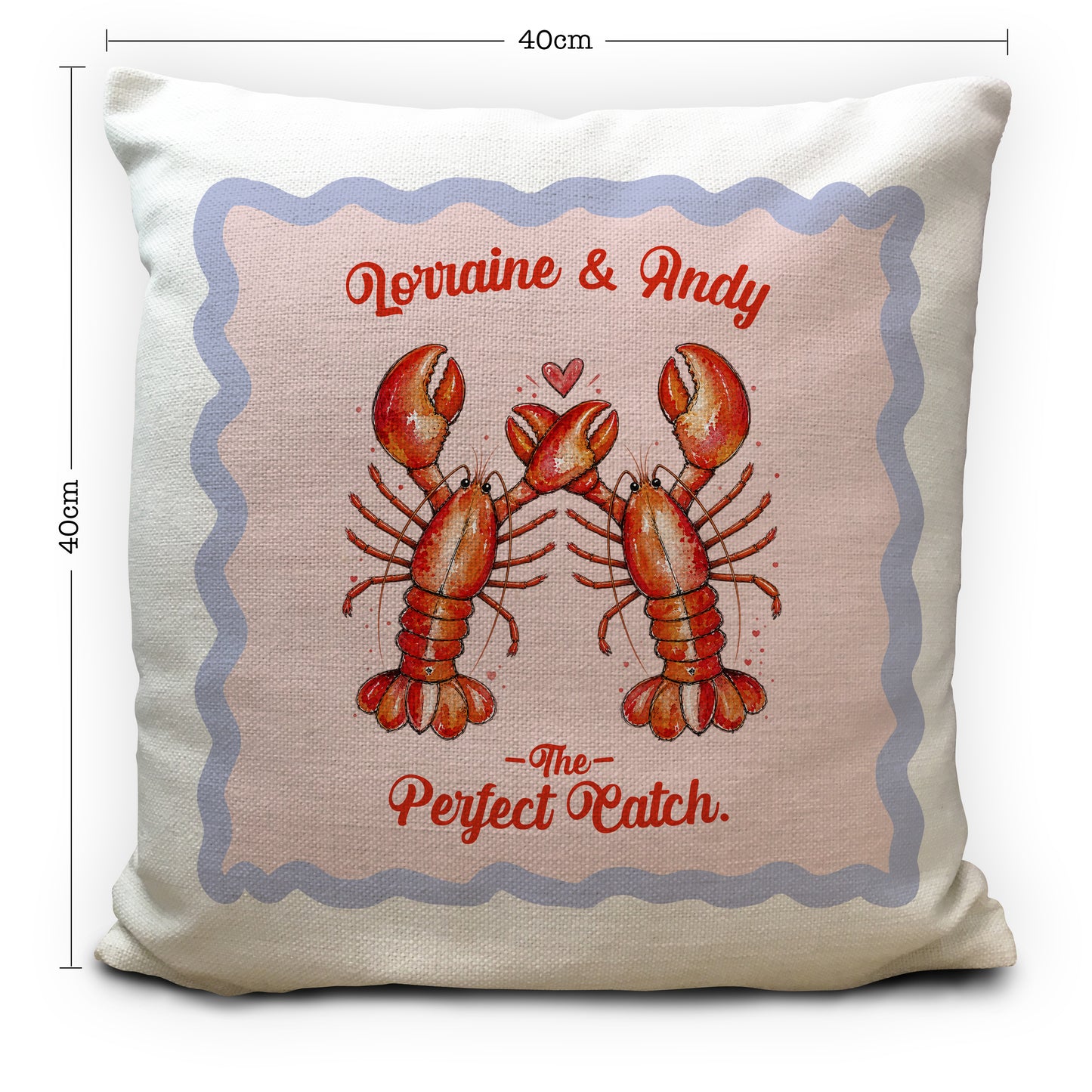 Personalised Lobster Cushion Cover, Couples Gift, Perfect Catch Pillow, Anniversary Wedding Gift, Custom Names, Coastal Home Decor