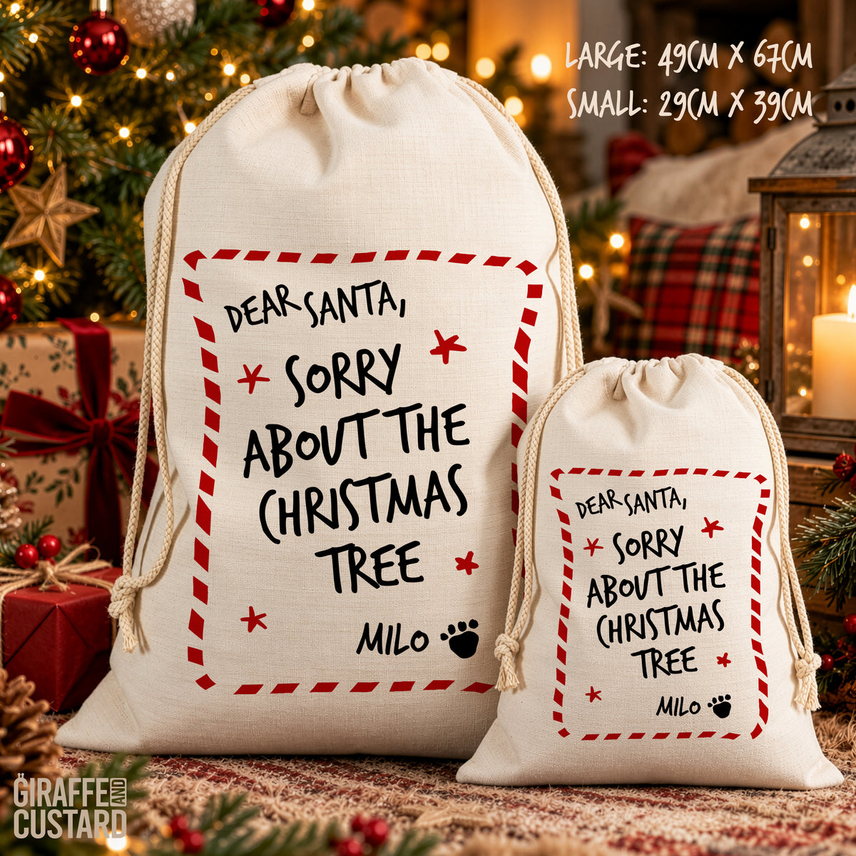 Personalised Dog Christmas Santa Sack – Sorry About the Tree