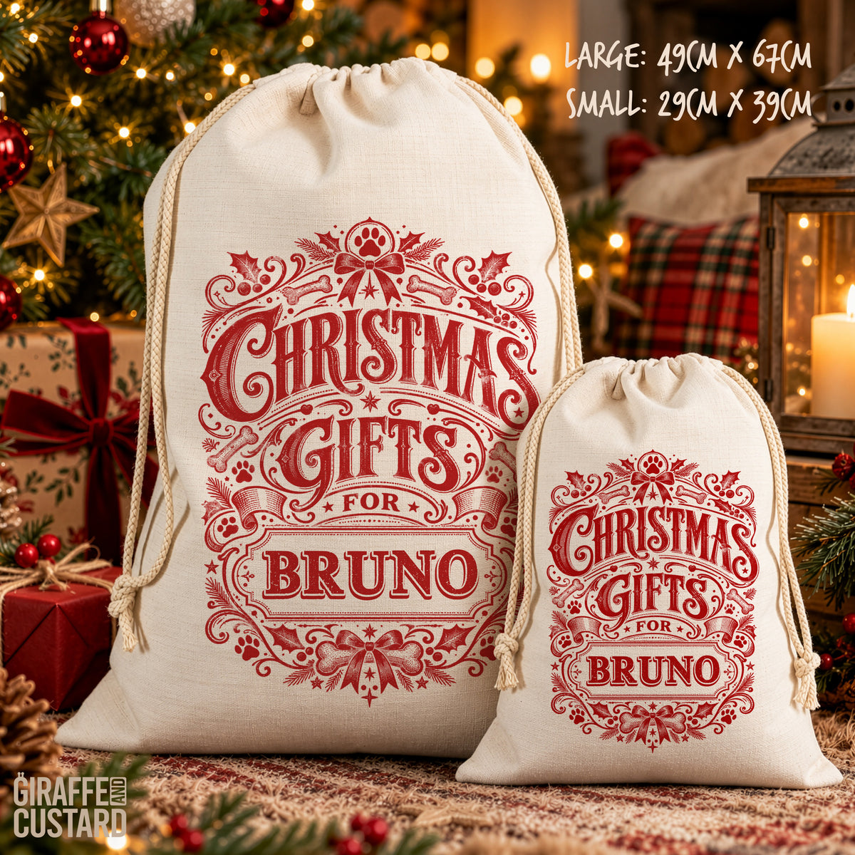 Personalised Dog Christmas Santa Sack – Vintage Christmas Gifts Design