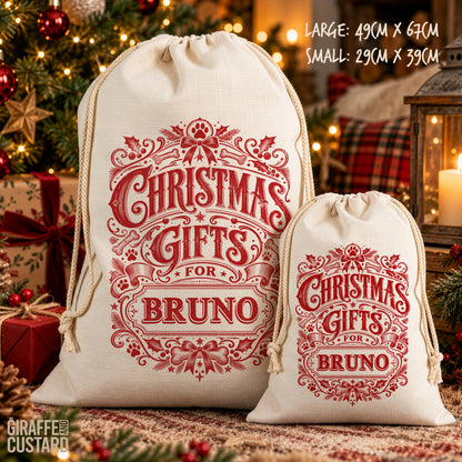 Personalised Dog Christmas Santa Sack – Vintage Christmas Gifts Design