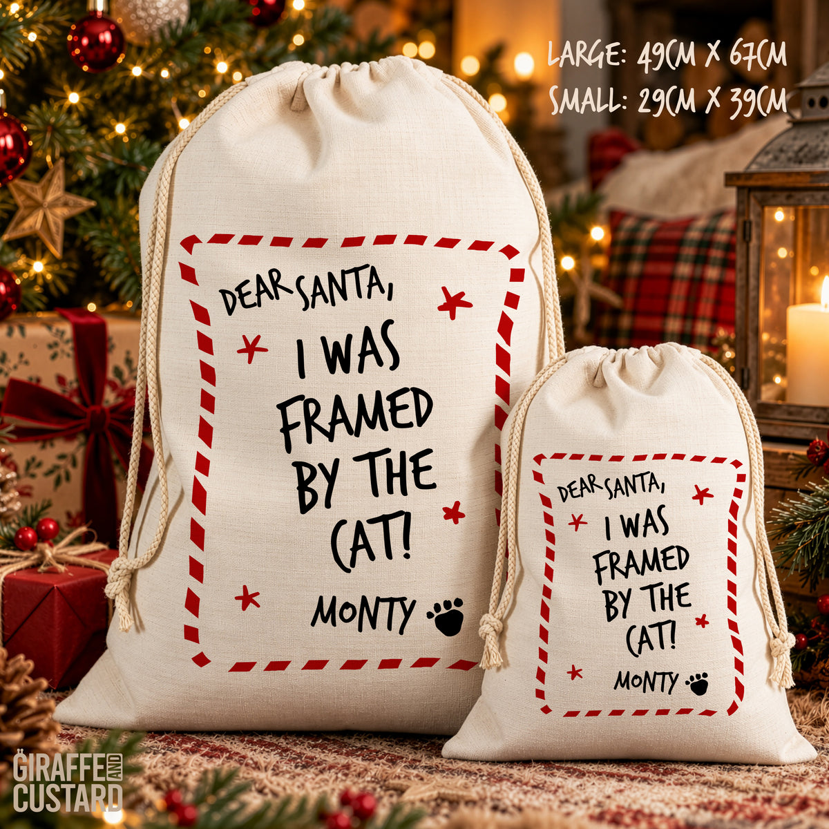 Personalised Dog Christmas Santa Sack – I Was Framed by the Cat