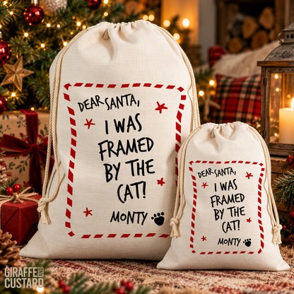 Personalised Dog Christmas Santa Sack – I Was Framed by the Cat